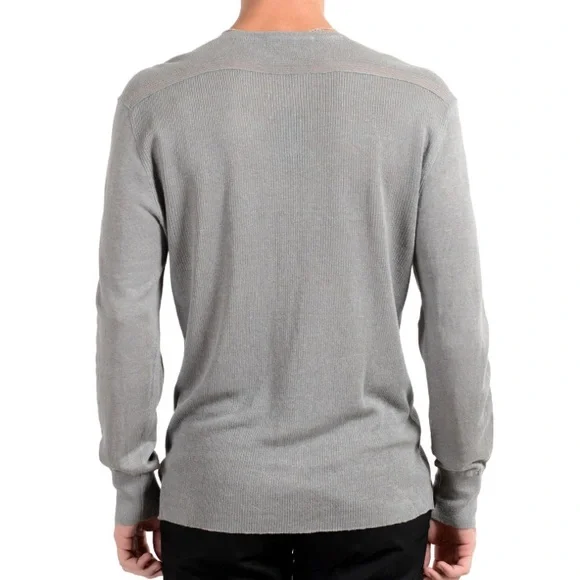 John Varvatos Linen Gray HenleyLightweight Knit Sweater
